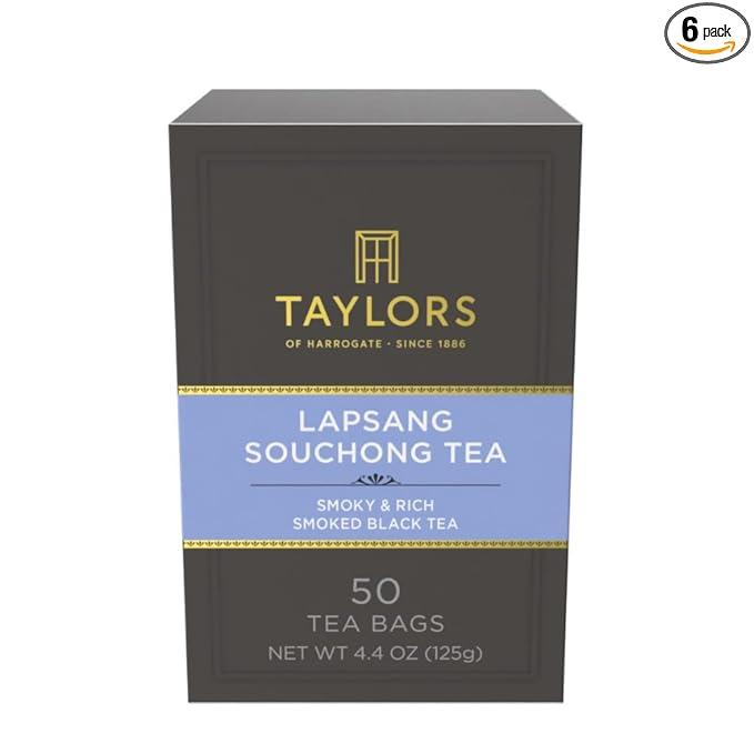 Taylors of Harrogate Lapsang Souchong, Black Tea, Pillow Tea Bags, 50 Count (Pack of 6), Smoky, Rich and Strong, Caffeinated, Enjoy Hot or Iced, 300 Teabags Total