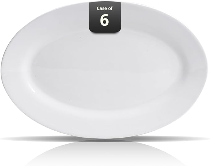 Wide Rim Bone China Commercial Grade Restaurant Plate, Elegance White Oval Platter 10" x 8", Case of 6
