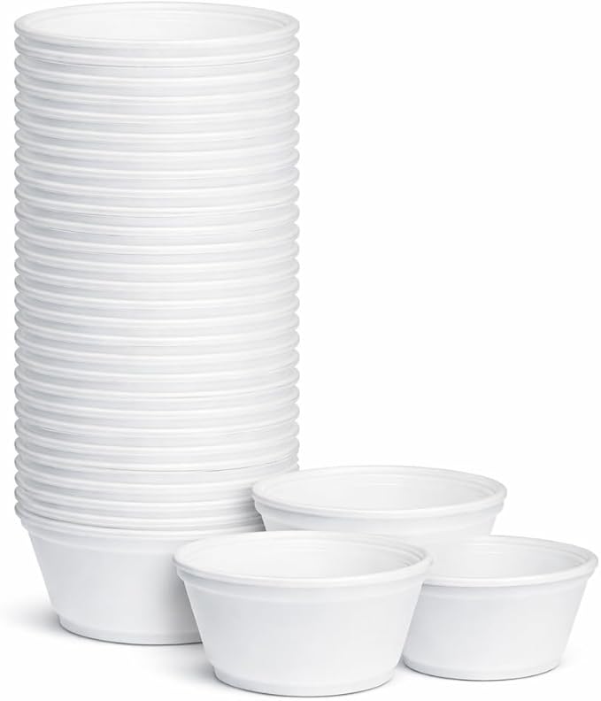 Case of 50 White 8 oz Squat Foam Food Containers – Insulated Disposable Side-Dish & Soup Cups for Restaurants, Catering, Meal Prep
