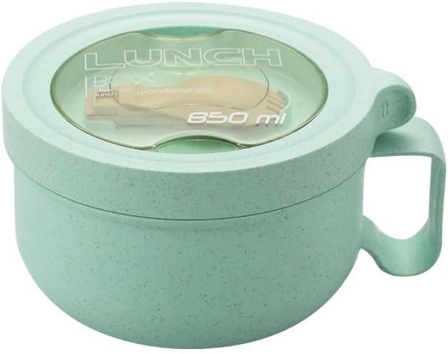Rarapop 28.7oz Microwave Soup Bowl Containers with Lids, Wheat Straw Ramen Noodles Cup Mug for Instant Noodles,Oatmeal, Gumbo, Salad,Crunch,Cereal & More - Easy-Grip Design, Green