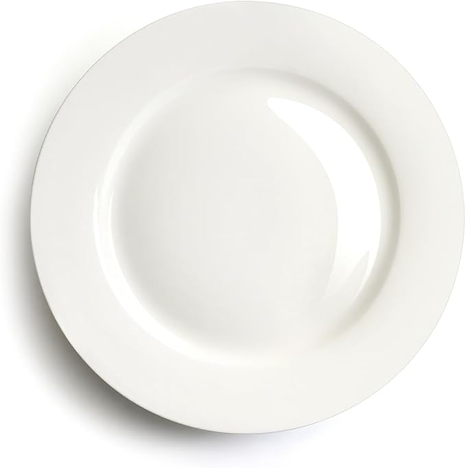 IQCWOOD Fine Bone China Dessert Plates 6-Piece, 8-inch Salad Cake Side Plate, Pure White Fine Glaze, Thin & Lightweight, Microwave & Dishwasher Safe