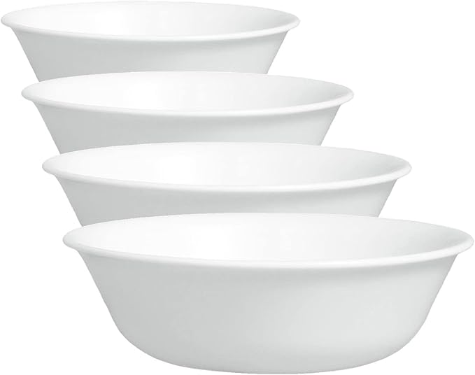 Corelle Vitrelle 4-Pieces 18-Oz Soup/Cereal Bowls Chip & Crack Resistant Glass Dinnerware Set Bowls,Winter Frost White,(Pack of 4)