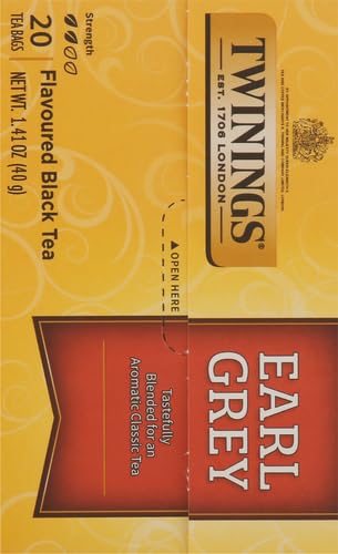Twinings Earl Grey Black Tea Individually Wrapped Bags, 20 Count (Pack of 2), Flavoured with Citrus and Bergamot, Caffeinated, Enjoy Hot or Iced, 20 Teabags