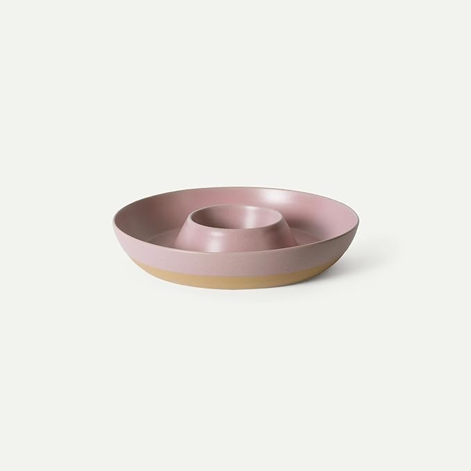 MORA Ceramic Chips and Dip Serving Tray: Large Divided Party Bowl Set for Chips & Salsa, Veggies & Dip, Fruit, Snacks, Entertaining, Hosting, etc. Minimalist Design for the Modern Hostess - Dawn