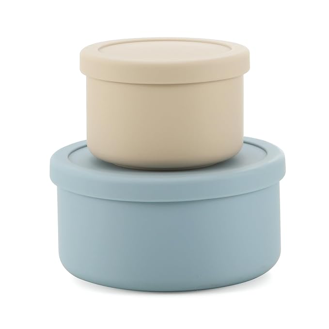 PandaEar 2 Pack Silicone Baby Food Containers, Reusable Toddler Snack Cups with Lids for Baby Food, BPA Free（Blue/Flesh）