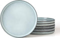 famiware Star Salad Plates for 6, 8 inches Plate Set, Stoneware Dinnerware, Small Dinner Plates for Dessert, Salad, Appetizer, Smoky Blue