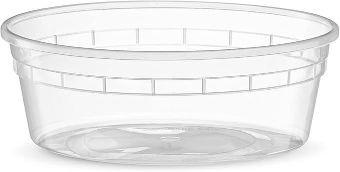 ELEGANT DISPOSABLES 8 OZ - 24 Sets Plastic Deli Food Storage Containers with Airtight Flexible Lids Microwavable, Leak Free, Washable, Freezer Safe.