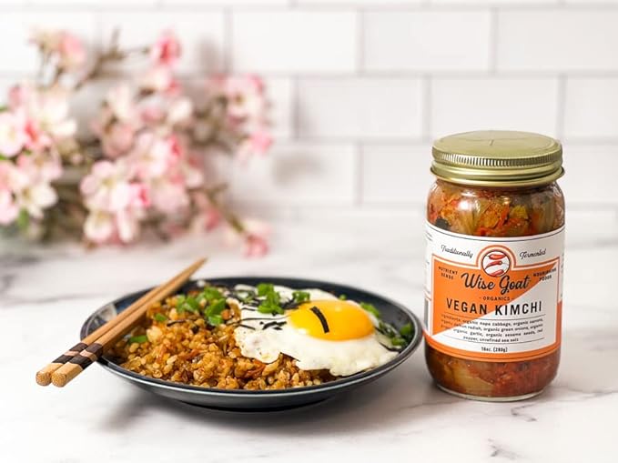 Certified Organic, Raw, Vegan Kimchi - High in Probiotics - Vegan/Paleo/Keto Friendly 16oz Glass Jar - Wise Goat Organics