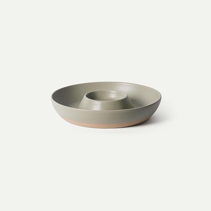 MORA Ceramic Chips and Dip Serving Tray: Large Divided Party Bowl Set for Chips & Salsa, Veggies & Dip, Fruit, Snacks, Entertaining, Hosting, etc. Minimalist Design for the Modern Hostess - Thyme