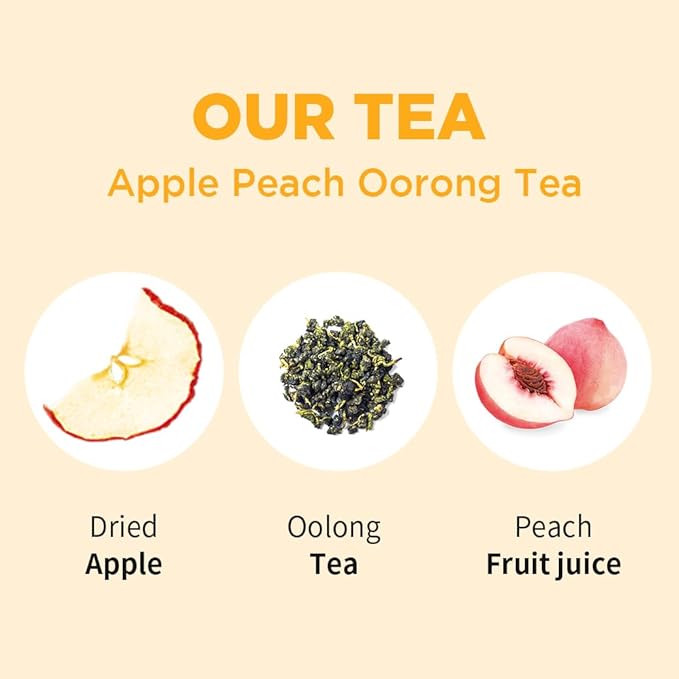 ROASTIQUE Apple Peach Oolong Tea with Real Dried Fruit – Premium Orgainc Tea Sweet Fruit Blend Hot or Iced Tea Zero Sugar & Zero Calories, 8 Tea Bags