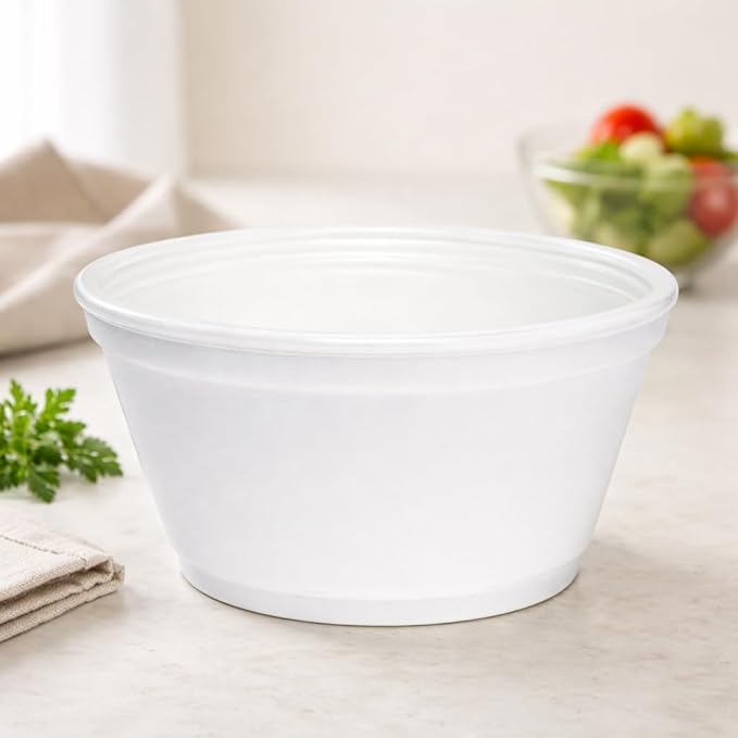 Case of 50 White 8 oz Squat Foam Food Containers – Insulated Disposable Side-Dish & Soup Cups for Restaurants, Catering, Meal Prep
