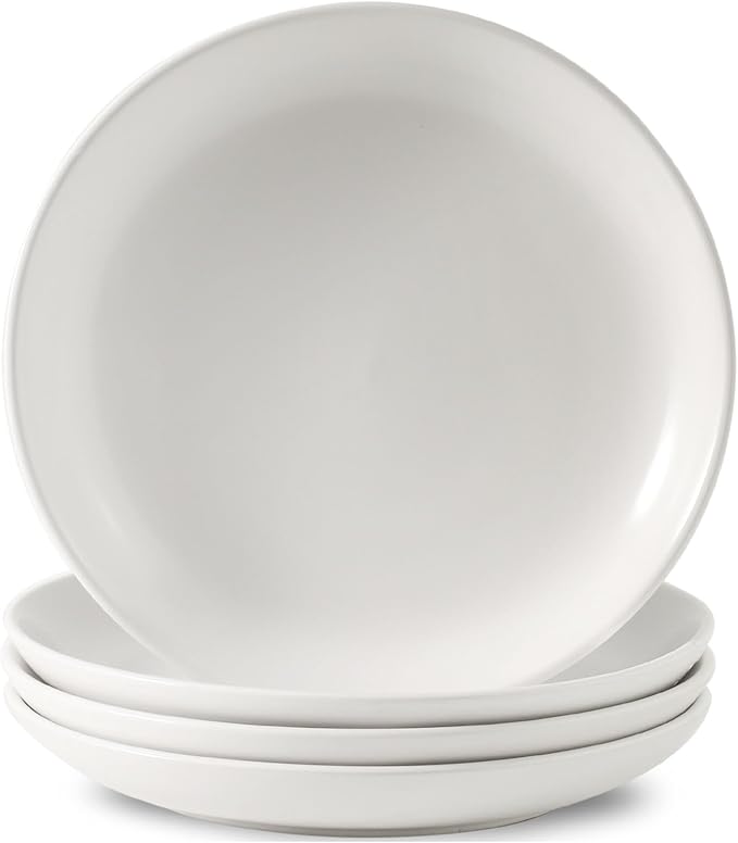 Stoneware Plate, 10 Inch Dinner Plate Set of 4,Dinnerware Set Plates for Steak, Noodless, Microwave, Oven, and Dishwasher Safe, White