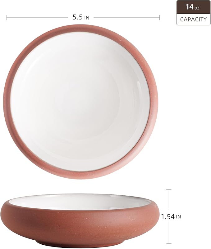 Uaral Japanese Salad Plate,Dinner Plates and Bowls Set,Stoneware Appetizer Plates with Rustic Terracotta Underside, Set of 4,5.5inch,14oz(Red and White)