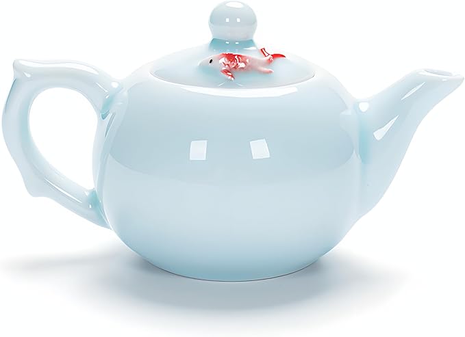 Yixing Handmade Celadon Colorful Koi Fish Teapot,Chinese Gongfu Tea Set,Japanese Teapot, Korean Soju Shot Glasses Set