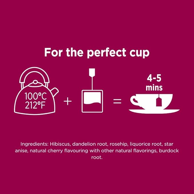 Taylors of Harrogate Sour Cherry, Herbal Tea, Individually Wrapped Bags, 20 Count (Pack of 6), Deep, Complex and Rich, Caffeine-Free, Enjoy Hot or Iced, 120 Teabags Total