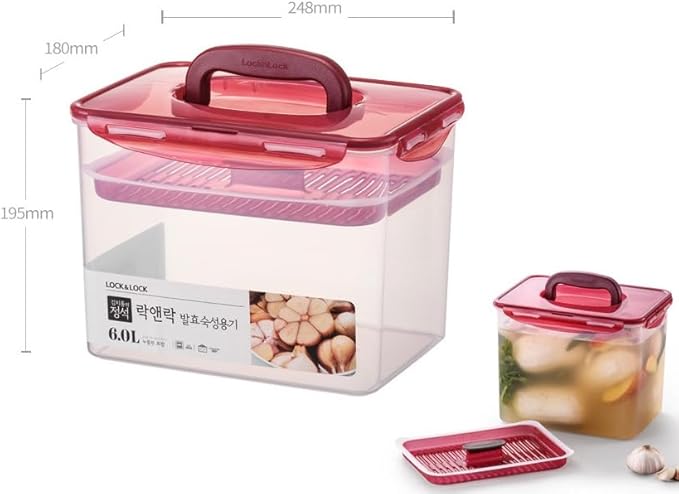 lock&lock Press Plate Leakproof Airtight Pickle Kimchi Container 6L / 220oz BPA Free One Handle Clear Body Maintain Fresher Taste