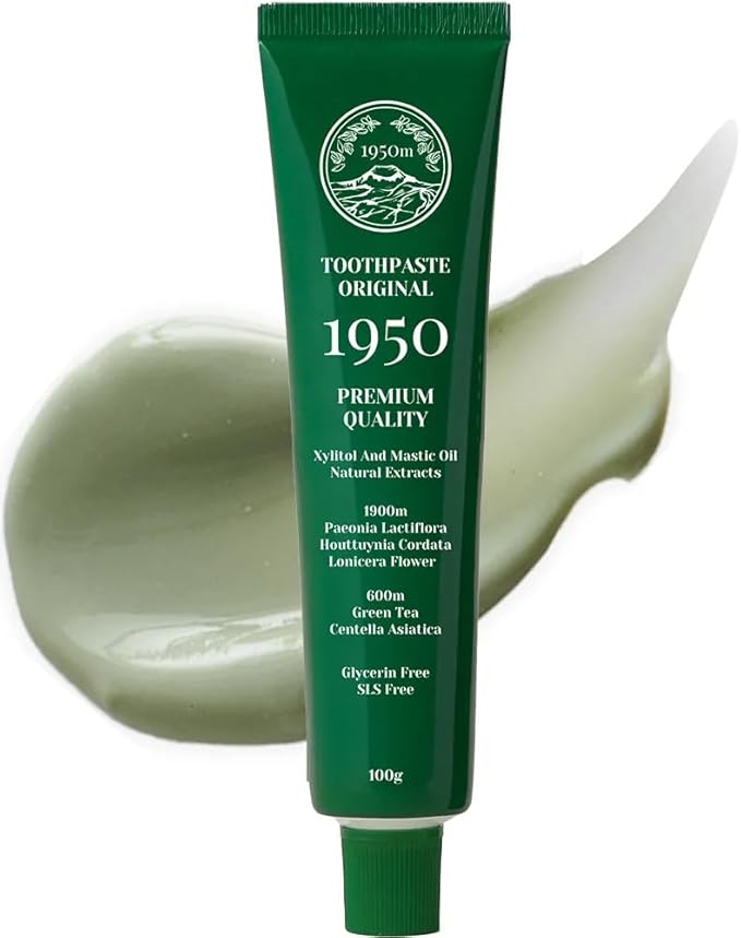 1950 Jeju Original Green Tea Toothpaste, Jeju Green Tea, Fluoride-Free Natural Formula with Hydroxyapatite, Sensitive Teeth, Gum Care, Brightening, Remineralizing, SLS-Free, Green Tea Taste (3.5 oz)