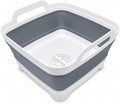 2.4 Gal(9L) Collapsible Dish Basin with Drain Plug, Space Saving Outdoor Multiuse Foldable Sink Tub, Dishpan, Kitchen Storage Tray for Camping, Vegetable Washing, RV (Gray)