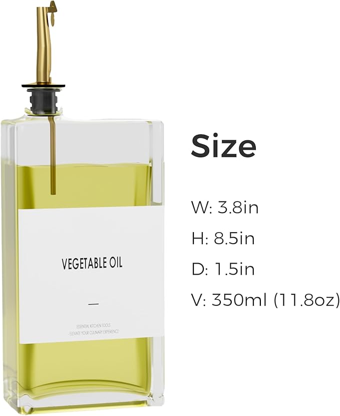 WISIMMALL Olive Oil Dispenser For Kitchen, Glass Oil Bottle 350ML Oil And Vinegar Dispenser Set Of 4 with 4 Stainless Steel Pourers & 44 Labels, Soy Sauce Dispenser, Coffee Syrup Bottles