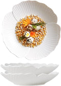 CLAY TONIC Set of 3-10 Inch Japanese Style Flower Petal Shaped Porcelain Round Dinner Plates, Versatile Circular Serving Plates for Pasta, Salad, Steak Dinner (White, 10 Inches)