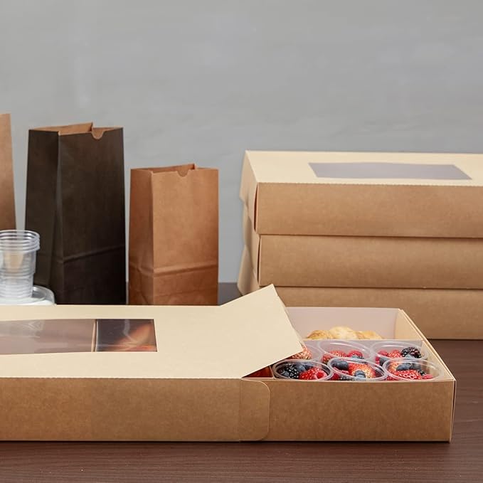 Slide Tek Rectangle Kraft Paper Small Insert - Fits Catering Tray - 8 3/4" x 6" x 3 1/4" - 10 count box