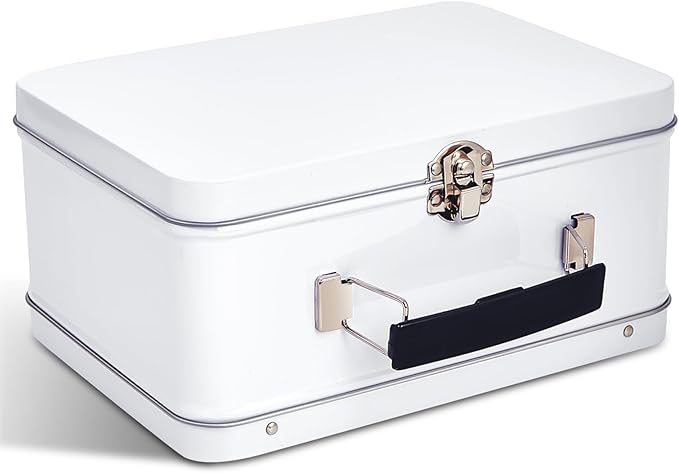 Rtteri 1 Pack DIY Lunch Box Tin Retro Set 8 x 6 x 4 Inches with Hinged Lids DIY Large Box for Storage Blank Design Vintage Metal Lunchbox for Kids Sandwich Containers (White)