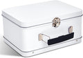 Rtteri 1 Pack DIY Lunch Box Tin Retro Set 8 x 6 x 4 Inches with Hinged Lids DIY Large Box for Storage Blank Design Vintage Metal Lunchbox for Kids Sandwich Containers (White)
