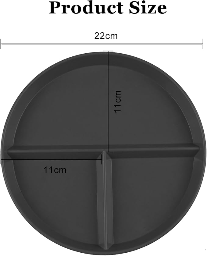Portion Control Plate 2 Pack 9" Unbreakable Divided Plates,3 Compartment Dinner Plates, Reusable Plate Weight Loss for Adults, Color Black