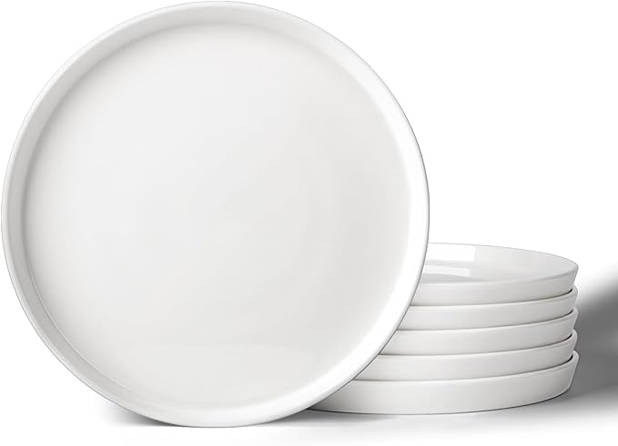 DOWAN 8" Porcelain Salad Plates Set of 6, Ceramic White Dessert Plates Set for Salad, Pasta, Steak - Appetizer Plates, Dining Plates for Parties, Restaurant - Dishwasher & Microwave Safe - Gifts