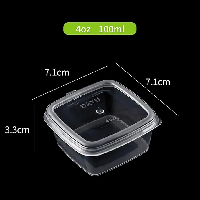Square-shaped Disposable Sauce Cup Set - All-in-One Design with 4 Size Options, Convenient for Carrying and Use (4 oz.)