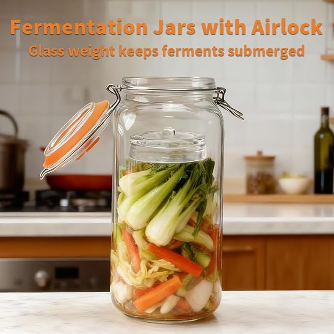 2L Fermentation Jars 3 Pack - Kimchi Container with Airlock - Fermenting Jar - Pickling Jars with Lids