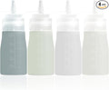 Mrsdry Condiment Squeeze Bottles, 12 oz Silicone Squeeze Bottles For Sauces, Leak Proof Condiment Containers with Extra Interchangeable lid, Easy Squeeze for Oil, Honey & Dressings, BPA FREE (4 Pack)