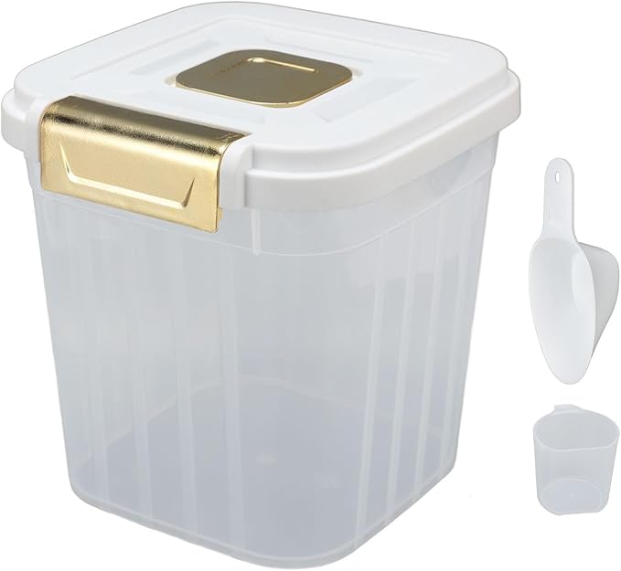 Yosoo 5KG Rice Storage Container, Sealed Bin with Lid, Pet Food Flour Grain, White, 2 counts, PP Material, for Kitchen, Pantry Organization (01)