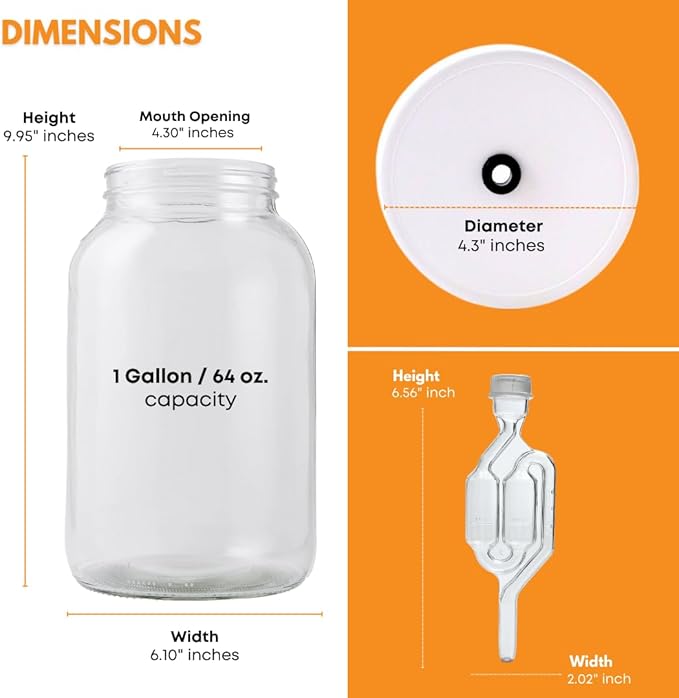 FastRack 1 Gallon Mason Jar Wide Mouth & Twin Bubble Airlock (Pack of 2) | for Fermentation, Pickling, Brewing & Dry Storage – BPA-Free One Gallon Glass Jar with Lid