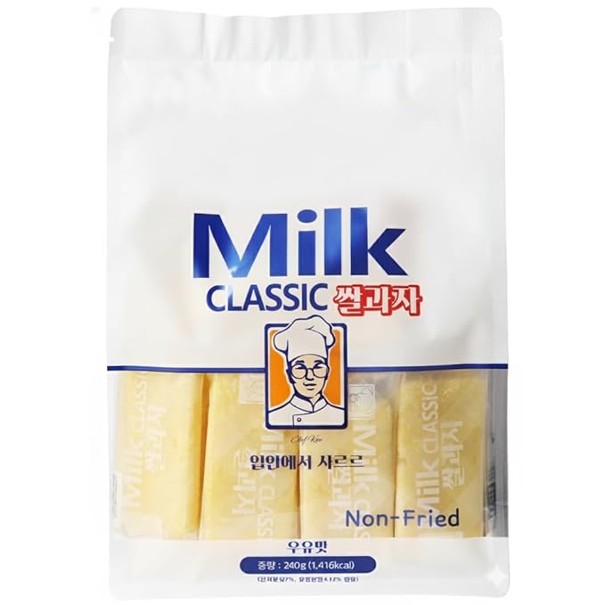 Milk Korean Rice Snack – 24 Pack Kid-Friendly School Snack, Rice, Non-Fried, Zero Trans Fat, Individually Wrapped, 240g (8.47oz) 밀크 쌀과자