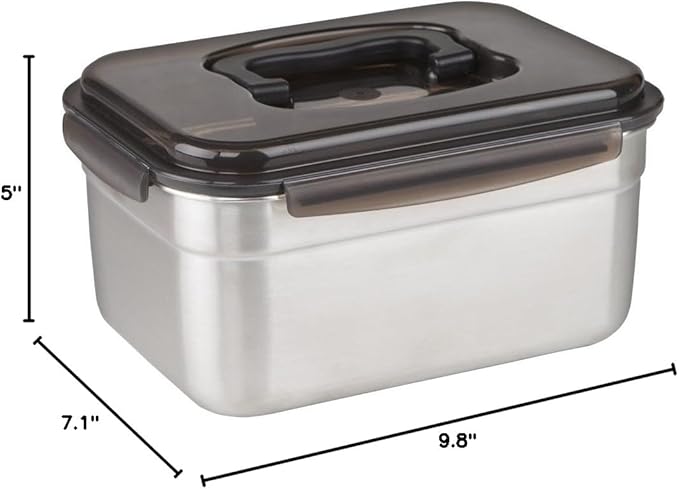 STENCOC Stainless Steel BPA Free Rectangular Leakproof Airtight Kimchi/Pickle/Food Storage Container Saver (3.6L / 122oz / 9.8") One Handle Half-Transparent Lid Stackable