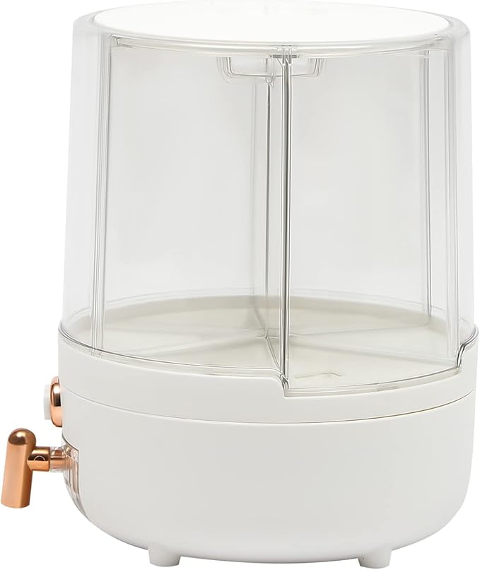 Rice Dispenser, 6 Grid 360° Rotating Cereal Dispenser Rice Container Holder with Lid, Grain Storage Organizer for Kitchen Countertop Dry Food, White, 14.3lbs