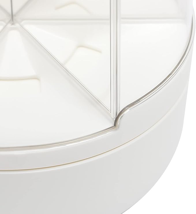 Modern 6-Compartment Round Grain Storage Container Dispenser, 360 Rotating, 9.92 lbs Capacity, White