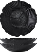 Jusalpha Set of 3-Japanese Style Flower Petal Shaped Porcelain Dinner Plates, Versatile Circular Serving Plates for Breakfast, Salad, Steak Dinner, PL019 (8 Inches, Black)