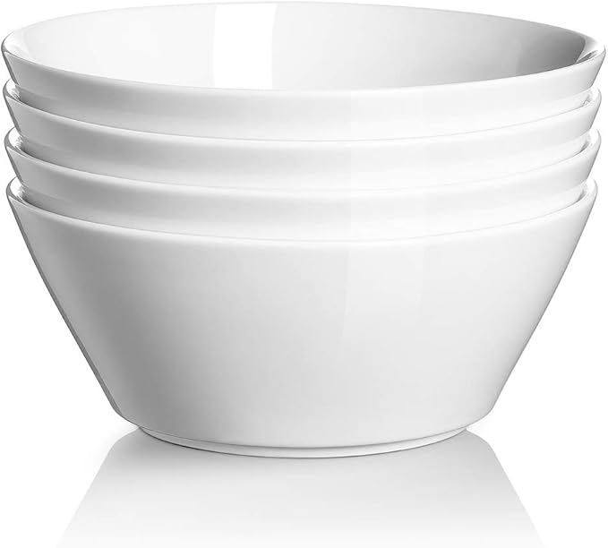 DOWAN 32 OZ Large Soup Bowls Set of 4 - White Ceramic Bowls for Kitchen, Deep Bowls for Cereal, Salad, Pasta, Fruits, Ramen, Dishwasher & Microwave Safe