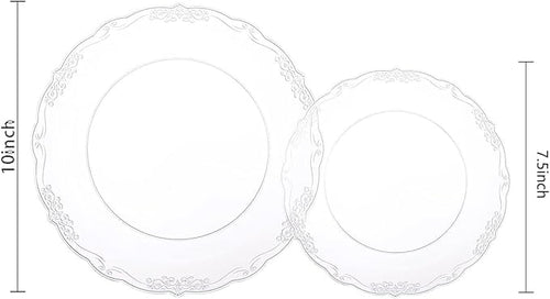U-QE 100 Pieces Clear Plastic Plates - Clear Disposable Plates - Premium Hard Plastic Plates for Party, Holiday and Party Use Including 50 Dinner 10 '' & 50 Dessert Platos 7.5 ''