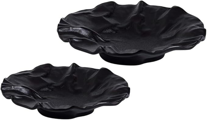 Irregular Shape Ceramic Serving Plate and Appetizer Plate, 2 Pieces Set, 11" & 9" Plates, Elevate Dining Experience (Black, 11" & 9")