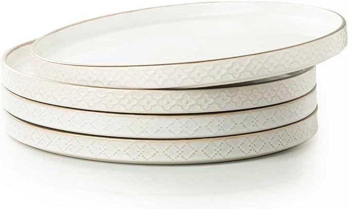 Dafuceramic Dinner Salad Plates Set of 4, 10 Inch Salad Plates with Embossments, Dessert, Salad, Appetizer, Dinner Plate, Microwave, Dishwasher Safe,Scratch Resistant
