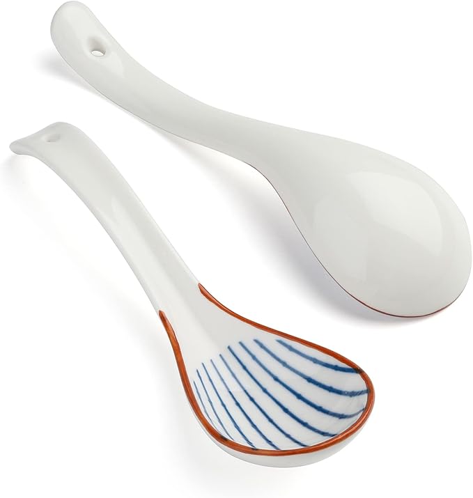 Chinese Soup Spoons Set of 4 Korean Spoons Porcelain Ramen Spoons for Pho Noodle Cereal Dumpling