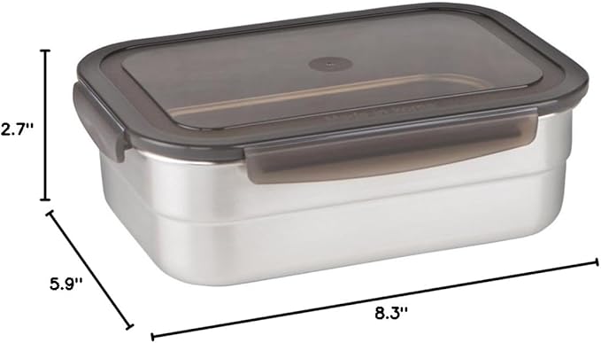 STENCOC Stainless Steel BPA Free Rectangular Leakproof Airtight Kimchi/Pickle/Salad/Fruit/Food Storage Container Saver (1.5L / 51oz / 8.3") Half-Transparent Lid Stackable