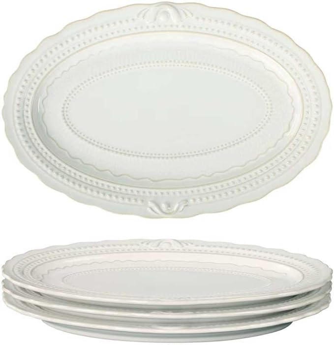 Ceramic dinner plate set (4 pieces), ceramic dinner plates, embossed salad plates, Kitchen Porcelain Serving Dishes, microwave/oven/dishwasher safe, scratch-resistant.