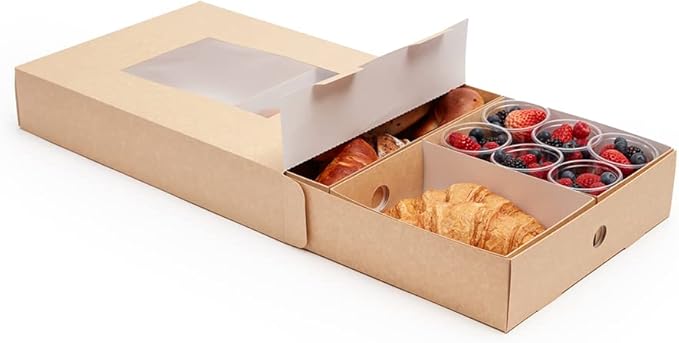 Slide Tek Rectangle Kraft Paper Small Insert - Fits Catering Tray - 8 3/4" x 6" x 3 1/4" - 10 count box