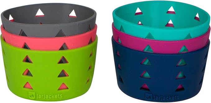 JarJackets Silicone Mason Jar Protector Sleeve - Fits 4oz Jelly Jars | Package of 6 | Multicolor (Multicolor, 6)