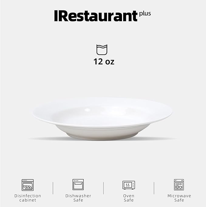 Wide Rim Bone China Commercial Grade Restaurant Elegance White Soup Plate 9"/Pasta Bowl 12oz, Case of 6