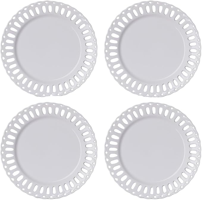 Aimusego Porcelain White Dinner Plates, Set of 4, Ceramic Salad Plates, Platters for Cake Snacks Steak Bread Luncheon Dish at Home Hotel and Restaruant, Stackable, for Holiday (White B, 9.8'')